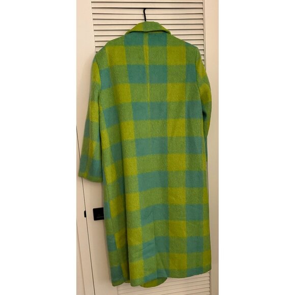 NWT Nasty Gal Premium Longline Green Plaid Coat Size 8 - Picture 3 of 5